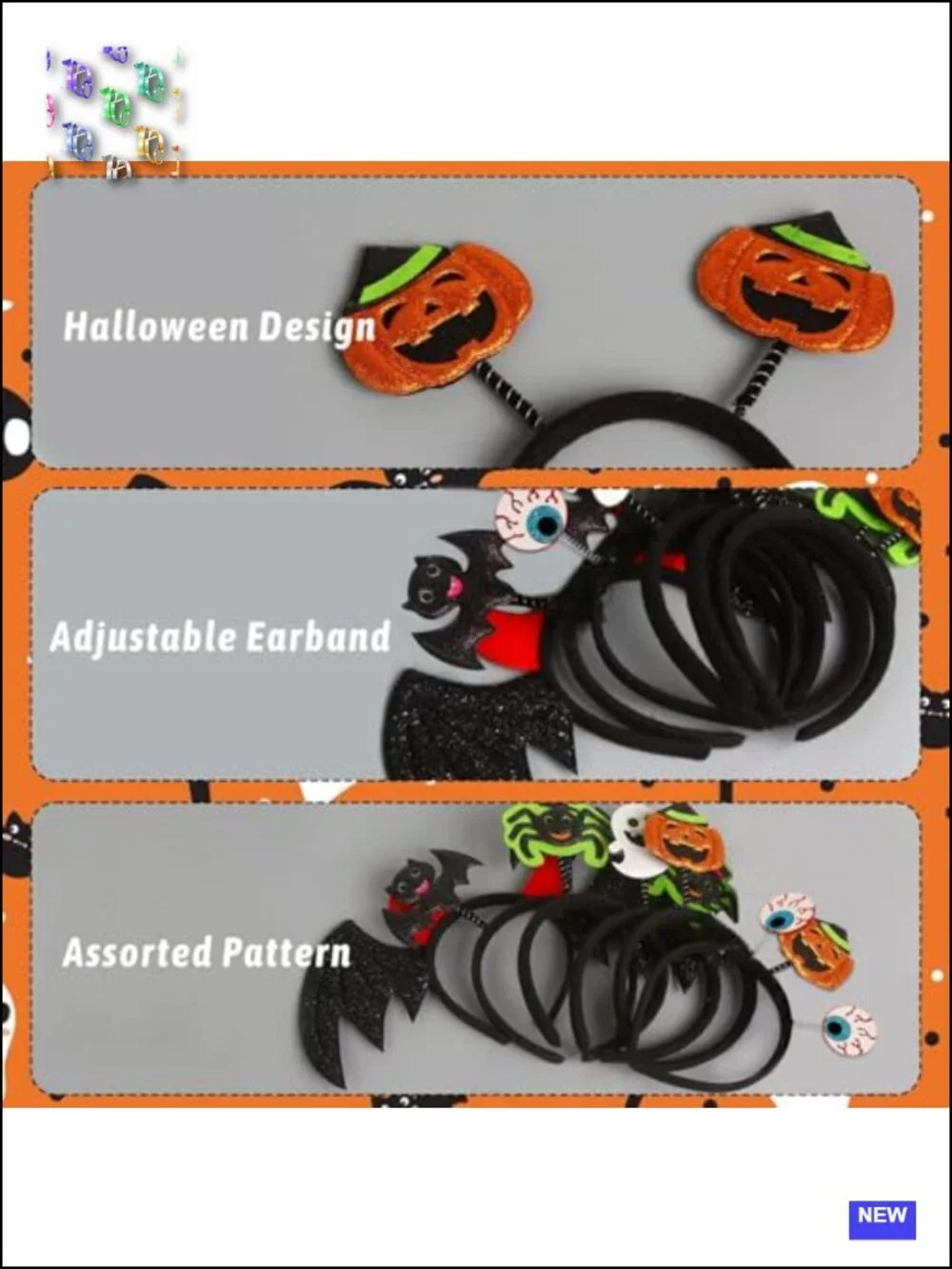 Halloween Headbands 6-Pack Ghost Bat Spider Pumpkin Devil Eyeball Costume Hair